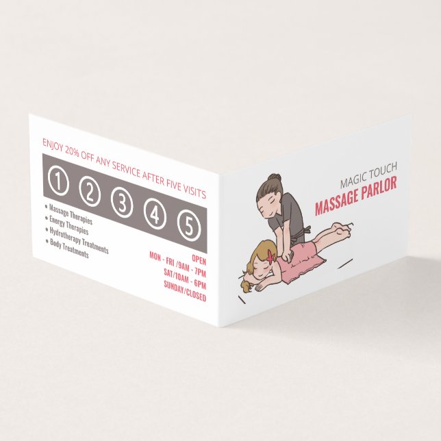 Cartoon Massage, Massage Therapist, Parlor Loyalty Business Card (Outside)