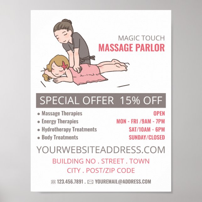 Cartoon Massage, Massage Therapy, Massage Parlor Poster (Front)