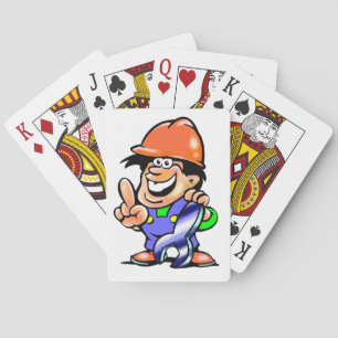 Cartoon Mechanic Construction Worker with Wrench Playing Cards