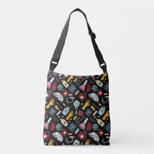 Cartoon medical doctor nurse science pattern crossbody bag
