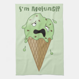 Cartoon Melting Ice Cream Cone (I'm Melting) Kitchen Towel