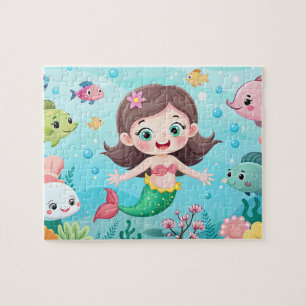 cartoon mermaid girl in the sea with fish jigsaw puzzle