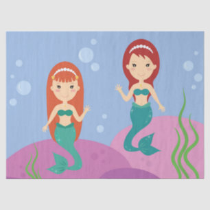 Cartoon mermaid sisters swim in the ocean tissue paper