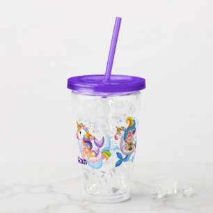 Cartoon Mermaids and Unicorn Custom  Acrylic Tumbler