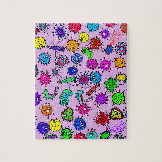 Cartoon Microscopic Bacteria Bug Doodle Art Jigsaw Puzzle (Vertical)