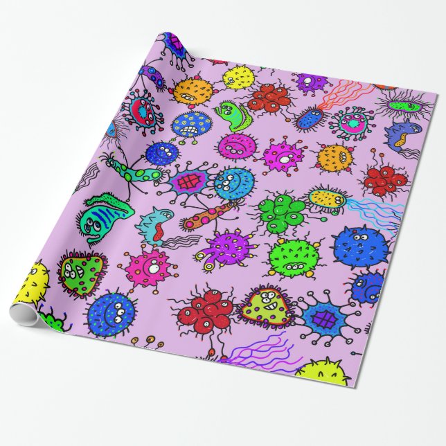 Cartoon Microscopic Bacteria Bug Doodle Art Wrapping Paper (Unrolled)