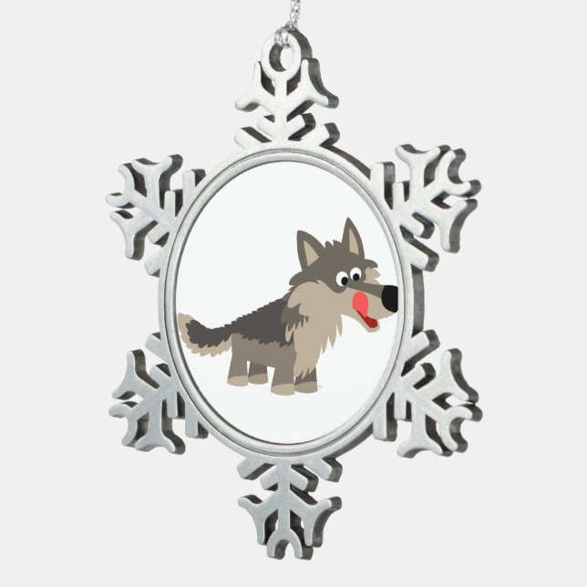 Cartoon mignon affamé Wolf Pewter Ornement (Vue impression)