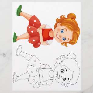 Cartoon mignon joyeux fille coloriage page