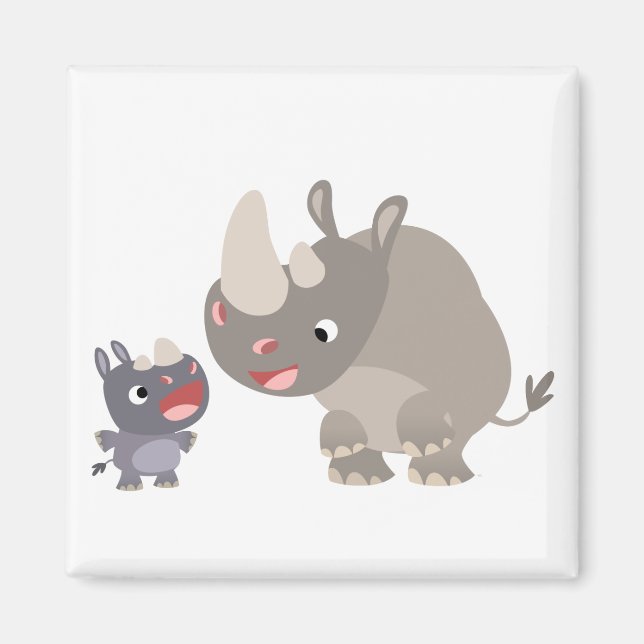 Cartoon mignon Rhino Baby & Big Rhino Magnet (Devant)