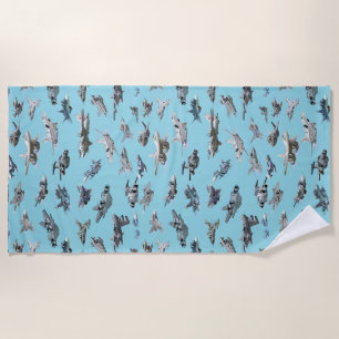 Cartoon military airplanes seamless pattern beach towel