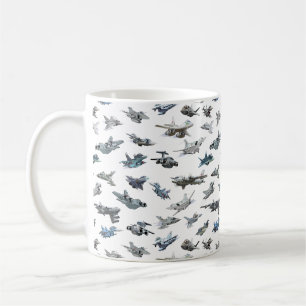 Cartoon military airplanes seamless pattern coffee mug