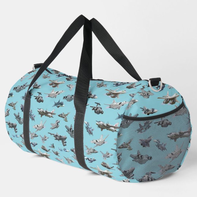 Cartoon military airplanes seamless pattern duffle bag (Right Corner)