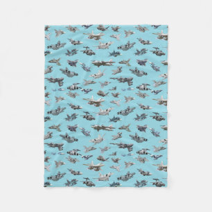Cartoon military airplanes seamless pattern fleece blanket