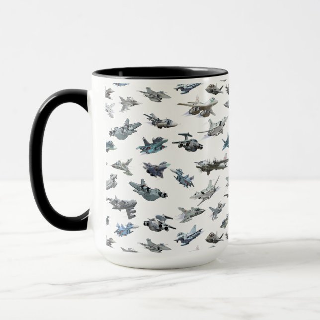 Cartoon military airplanes seamless pattern mug (Left)
