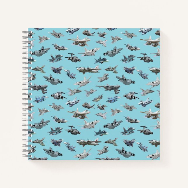 Cartoon military airplanes seamless pattern notebook (Front)