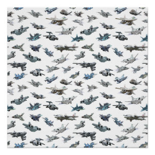 Cartoon military airplanes seamless pattern poster