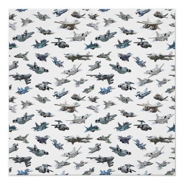 Cartoon military airplanes seamless pattern poster (Front)