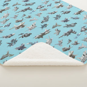 Cartoon military airplanes seamless pattern sherpa blanket