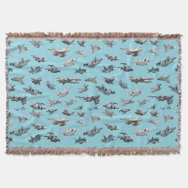 Cartoon military airplanes seamless pattern throw blanket (Front)