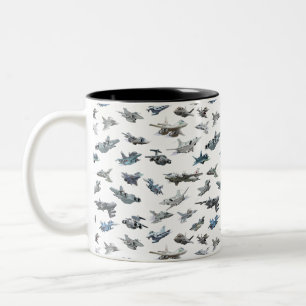 Cartoon military airplanes seamless pattern Two-Tone coffee mug