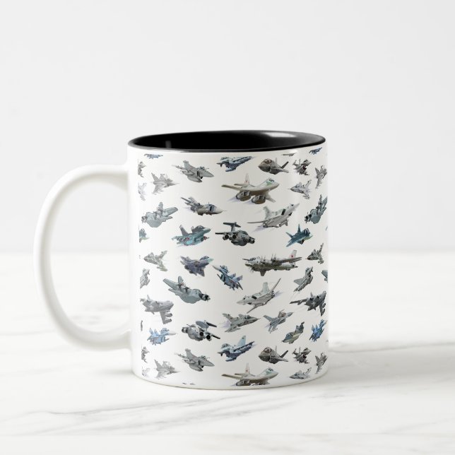 Cartoon military airplanes seamless pattern Two-Tone coffee mug (Left)