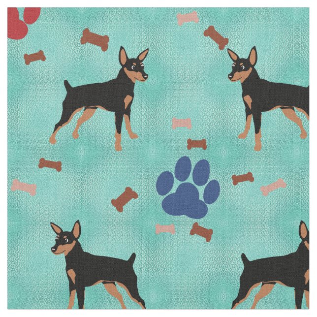 Cartoon Miniature Pinscher Fabric (Close Up)
