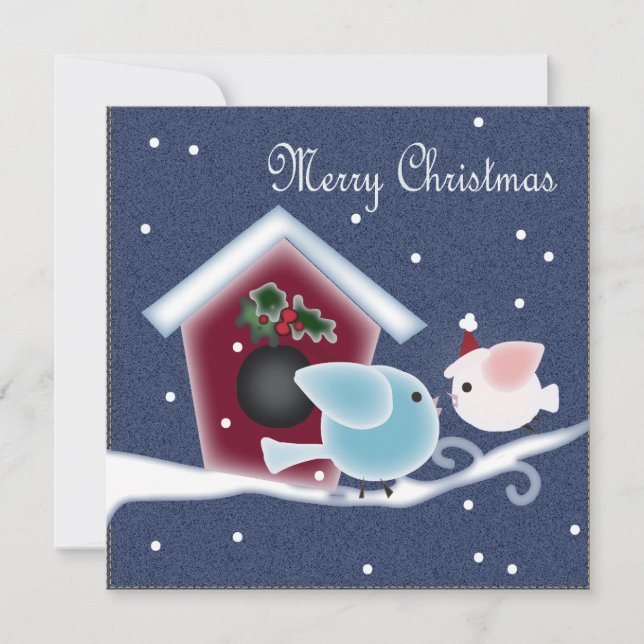 Cartoon mistletoe Love Birds Our First Christmas Invitation (Front)