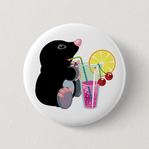 cartoon mole drinking cocktail 2 inch round button