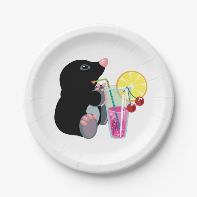 cartoon mole drinking cocktail paper plate (Front)