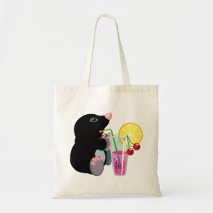 cartoon mole drinking cocktail tote bag
