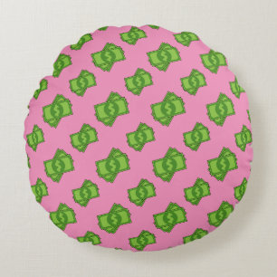 Cartoon Money Dollar Bills Round Pillow