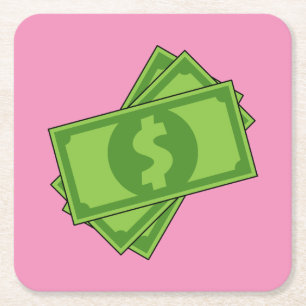 Cartoon Money Dollar Bills Square Paper Coaster