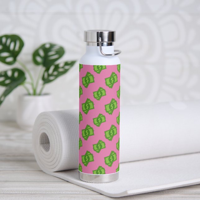 Cartoon Money Dollar Bills Square Pattern Water Bottle (Yoga)
