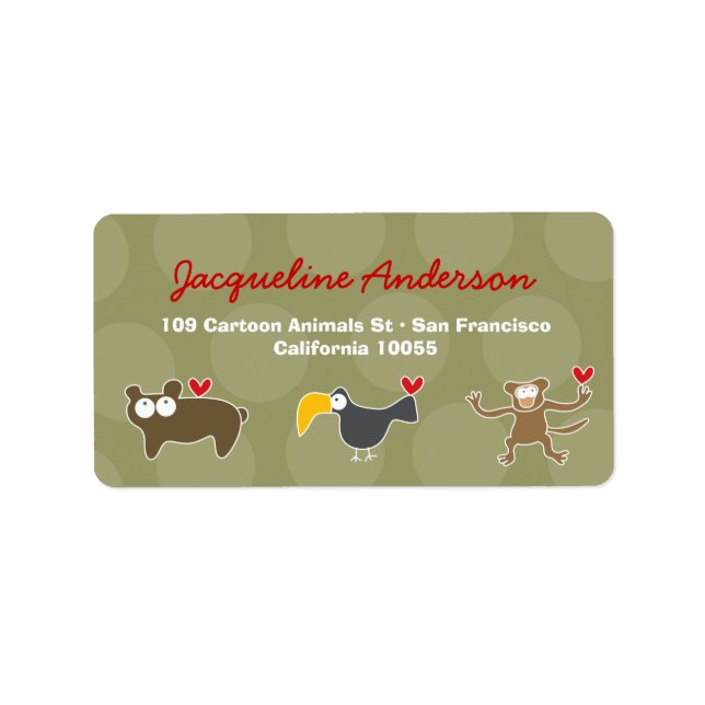 Cartoon Monkey Ape Toucan Bear  Address Labels (Front)
