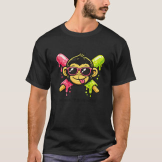 Cartoon Monkey Sunglasses Baseball Funny Animal T-Shirt