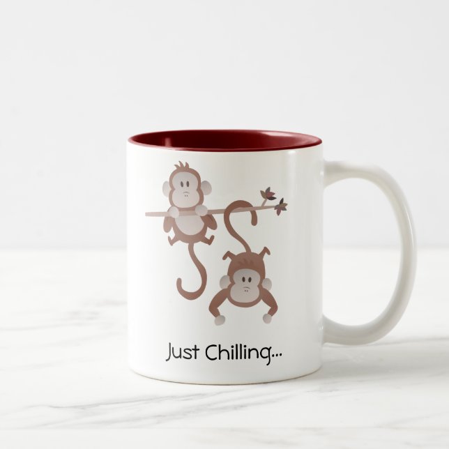 Cartoon monkeys hanging around Two-Tone coffee mug (Right)