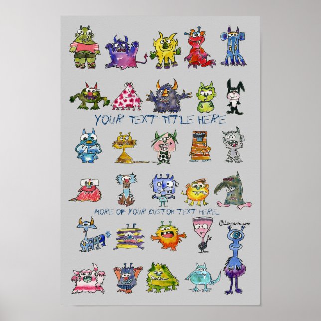 Cartoon MonSTARS Blue Grey Personalized Poster (Front)