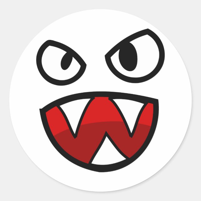 Cartoon Monster Eyes and Mouth with Sharp Teeth Classic Round Sticker (Front)