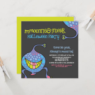 Cartoon Monster Purple Alien Kid's Halloween Party Invitation