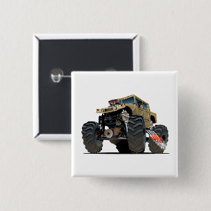 Cartoon monster truck 2 inch square button