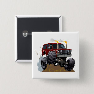 Cartoon monster truck 2 inch square button