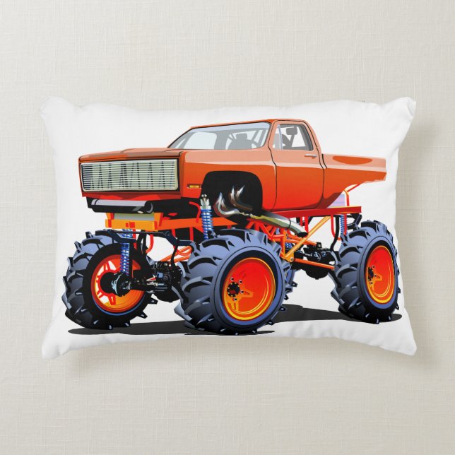Cartoon monster truck accent pillow (Front)