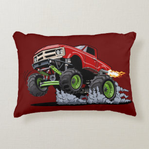 Cartoon monster truck accent pillow