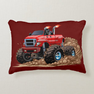 Cartoon monster truck accent pillow