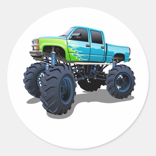 Cartoon monster truck classic round sticker (Front)