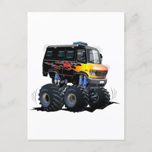Cartoon monster truck holiday postcard