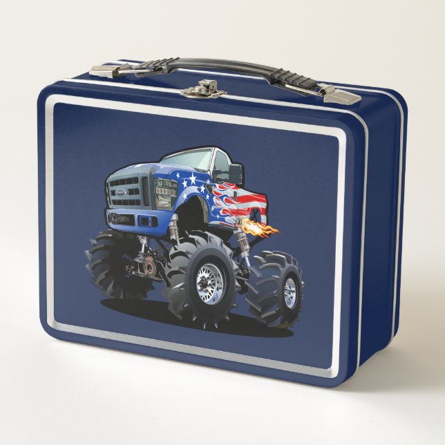 Cartoon monster truck metal lunch box (Front)