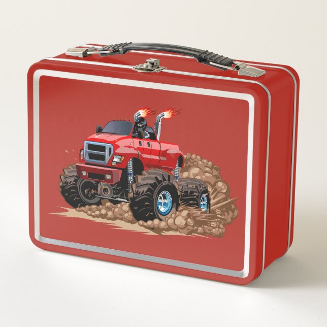 Cartoon monster truck metal lunch box (Front)