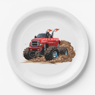 Cartoon monster truck paper plate