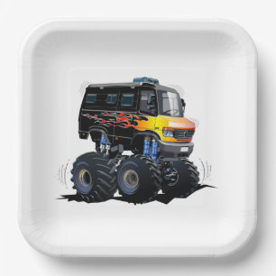 Cartoon monster truck paper plate